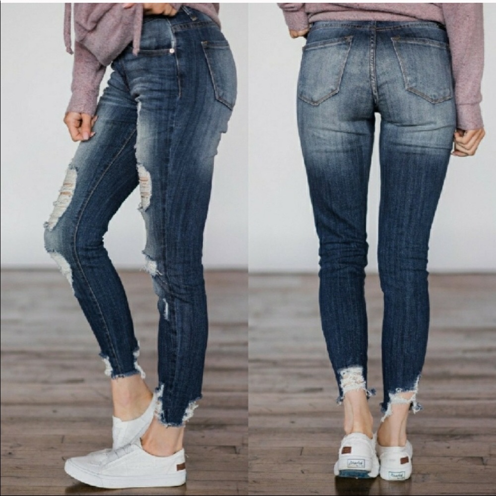 ⚡️5⭐️ANKLE SKINNY DISTRESSED RIPPED ⚡️- Jeans - Picture 2 of 4